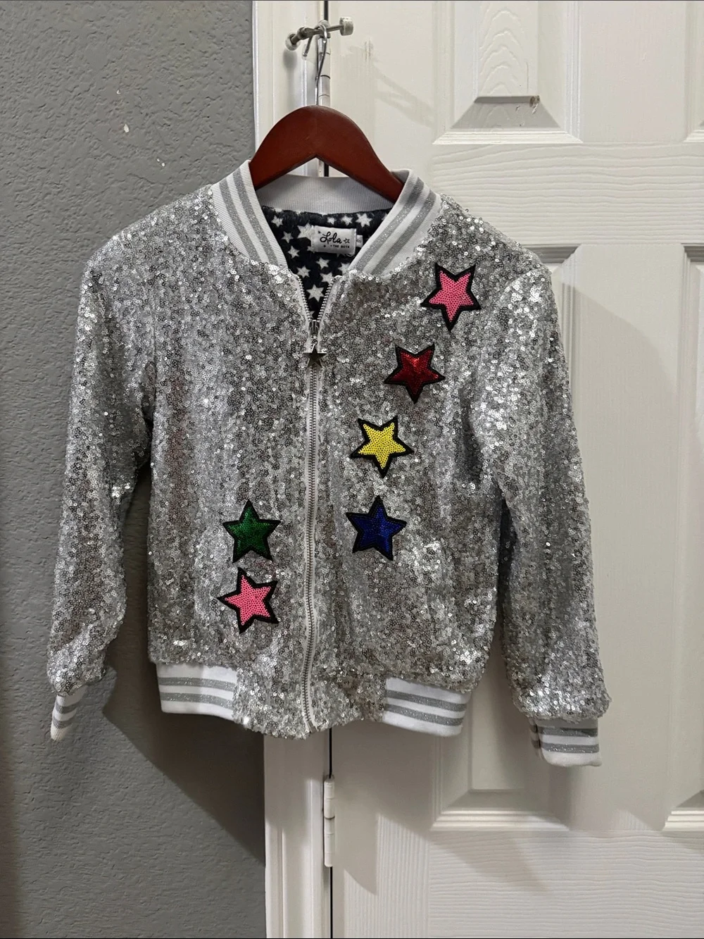 Lola + the boys sequin unicorn bomber jacket girls size 8
